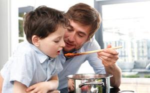 Father and son cooking